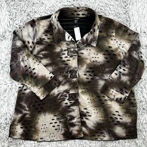 Ali Miles Top Women's 3X Gray NWT Button Up Goth‎ Grunge Angels Wings Tie Dye